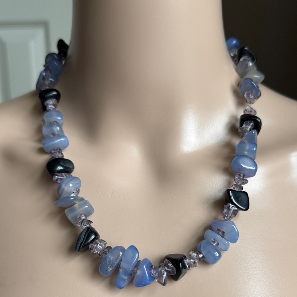 Elegant Blue and Black Gemstone Necklace